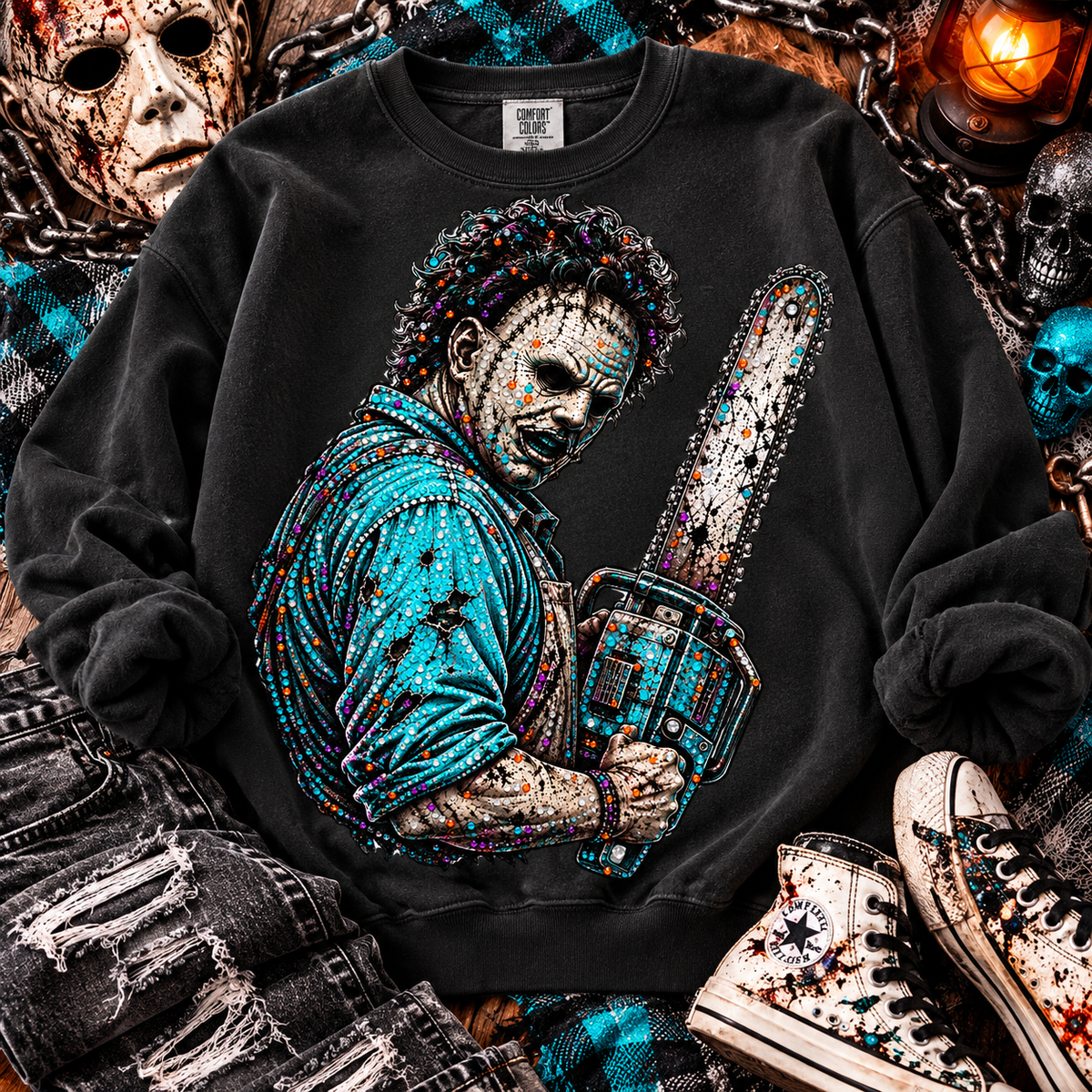 Rhinestone Horror Masked Killer With Chainsaw (DTF)
