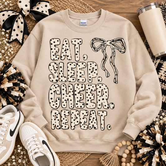 Eat Sleep Cheer Repeat Polka Dot Bow Lettering (DTF)