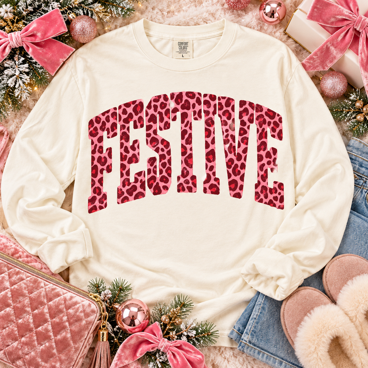 Festive Arched Leopard Print Bold Word Design (DTF)