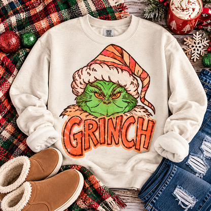 Grumpy Green G-Man Fuzzy Santa Hat Holiday (DTF)
