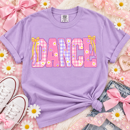 Girly Gingham Dance Letters with Daisies and Bows (DTF)