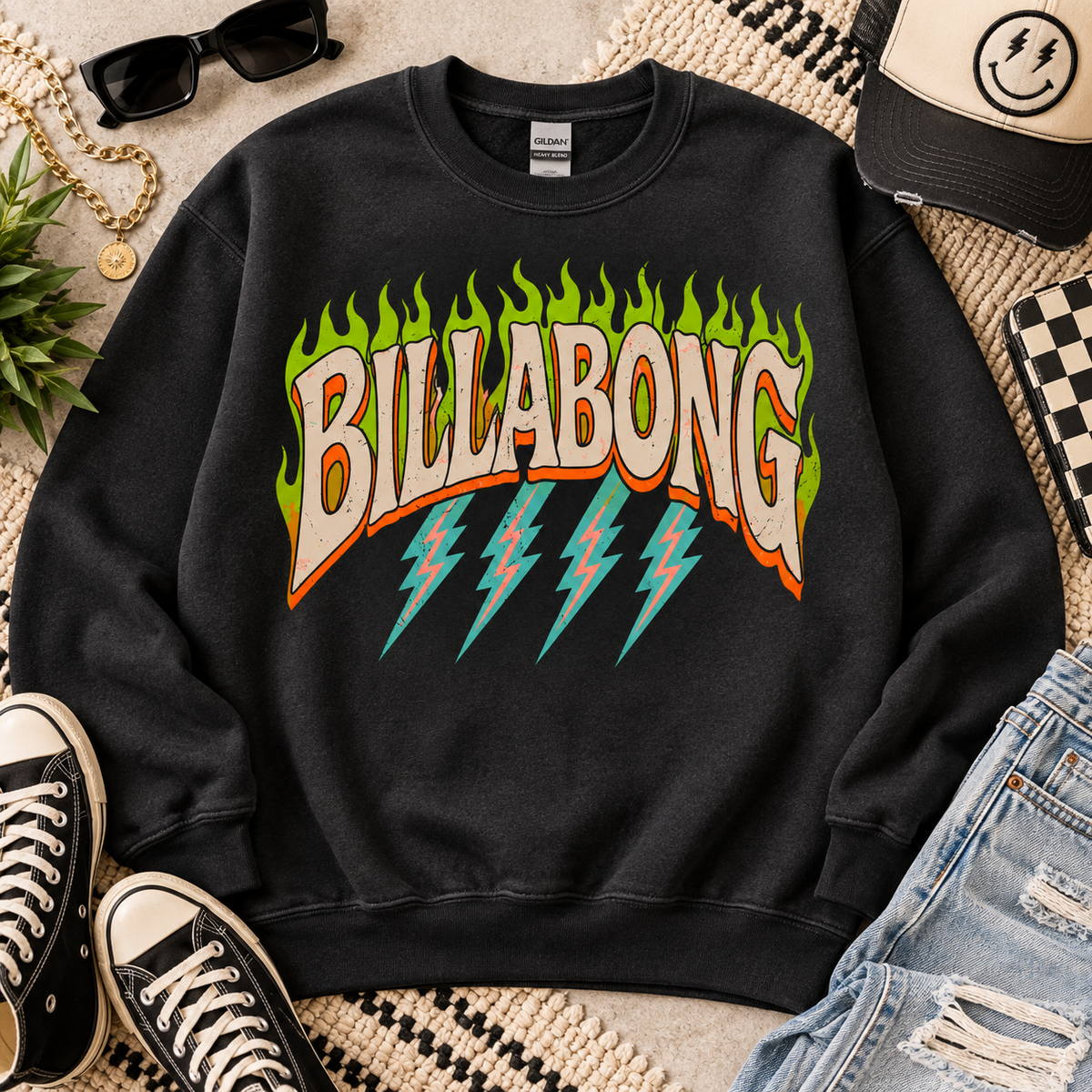 Retro Flame Letter Logo with Lightning Bolts Distressed (DTF)