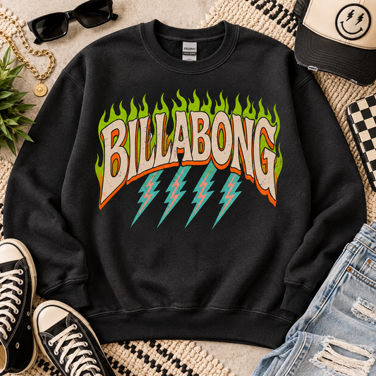 Retro Flame Letter Logo with Lightning Bolts Distressed (DTF)