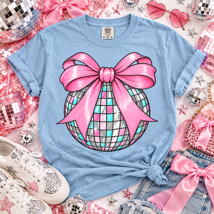 Glam Disco Ball with Pink Bow (DTF)