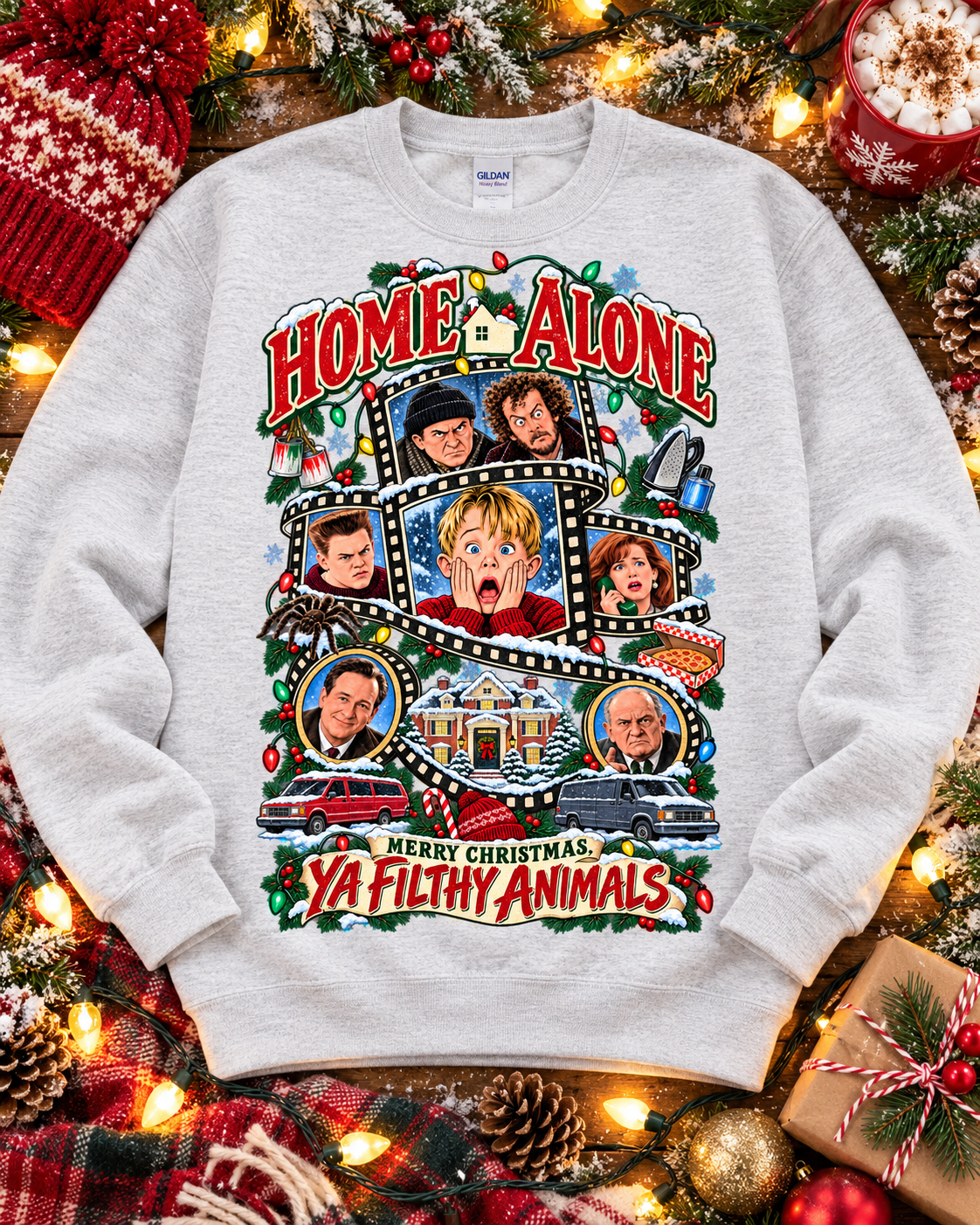 Merry Christmas Ya Filthy Animals Holiday Movie Collage (DTF)