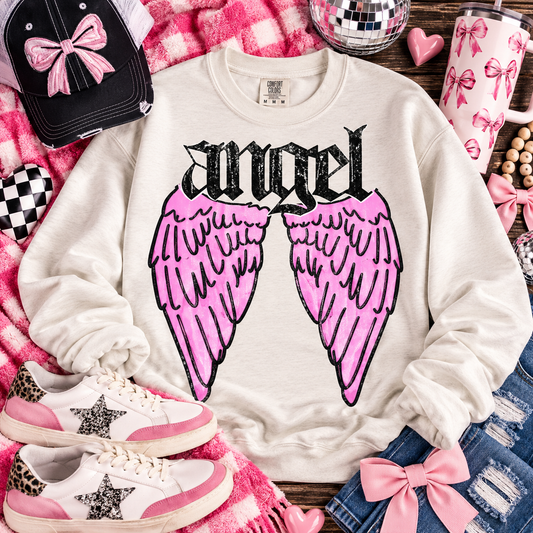 Pink Angel Wings Gothic Lettering Angel Word (DTF)
