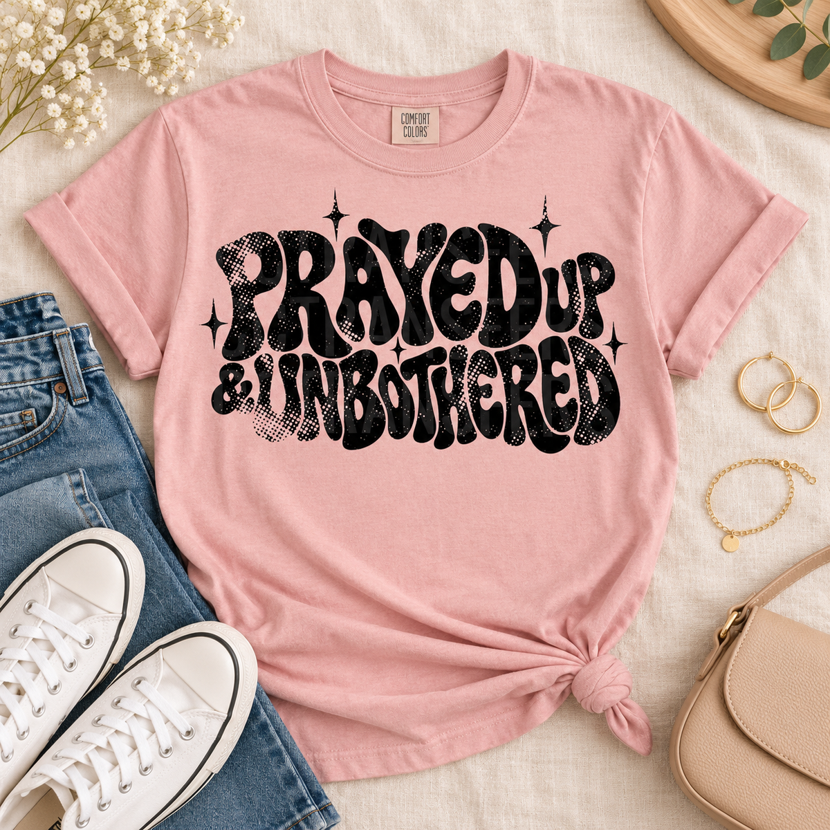 Prayed Up & Unbothered Retro Groovy Bold Text (DTF)