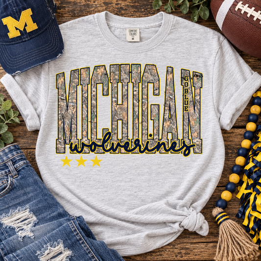 Michigan Wolverines Go Blue Camo Distressed Stars (DTF)