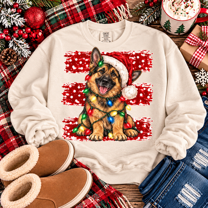 Festive German Shepherd Santa Hat Christmas Lights (DTF)