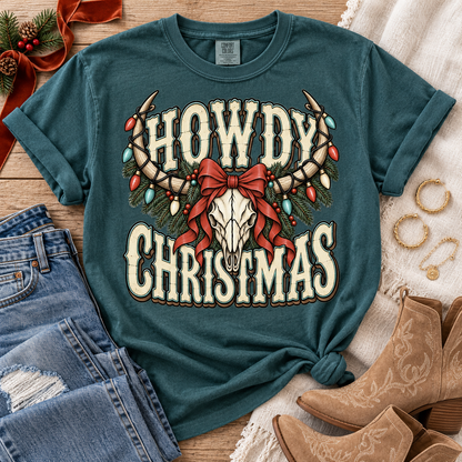 Howdy Christmas Western Bull Skull Lights Bow (DTF)