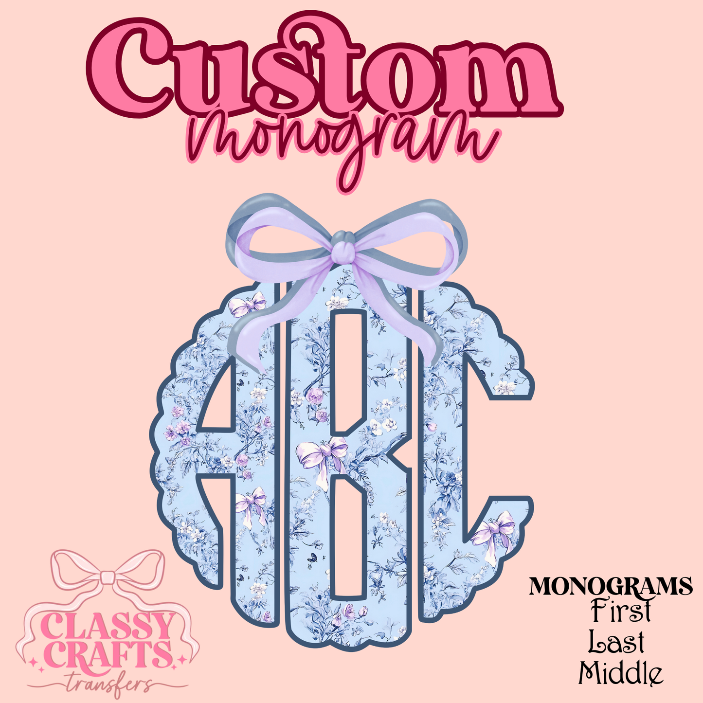 Light Blue Coquette Floral - Custom Monogram Transfer