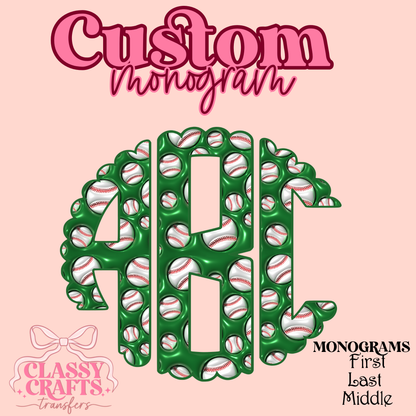 3D Inflated Baseball - Custom Monogram Transfer