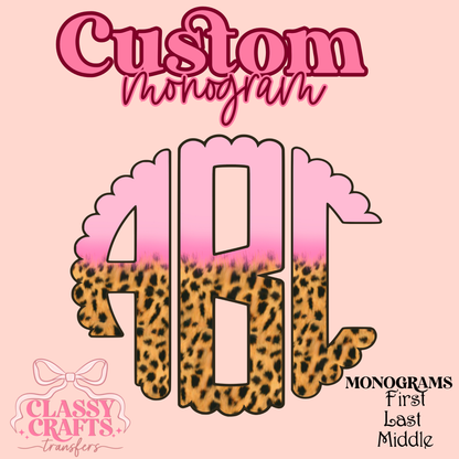Pink Half Leopard  - Custom Monogram Transfer