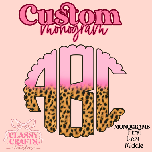 Pink Half Leopard  - Custom Monogram Transfer