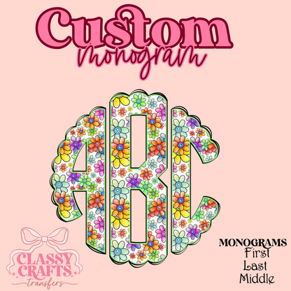 Multicolor Daisies - Custom Monogram Transfer