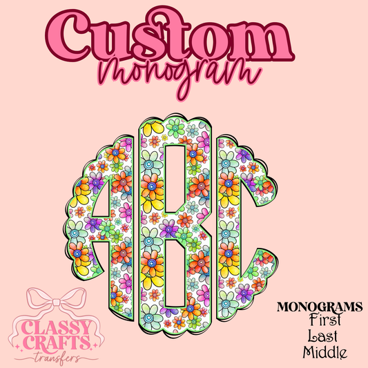 Multicolor Daisies - Custom Monogram Transfer