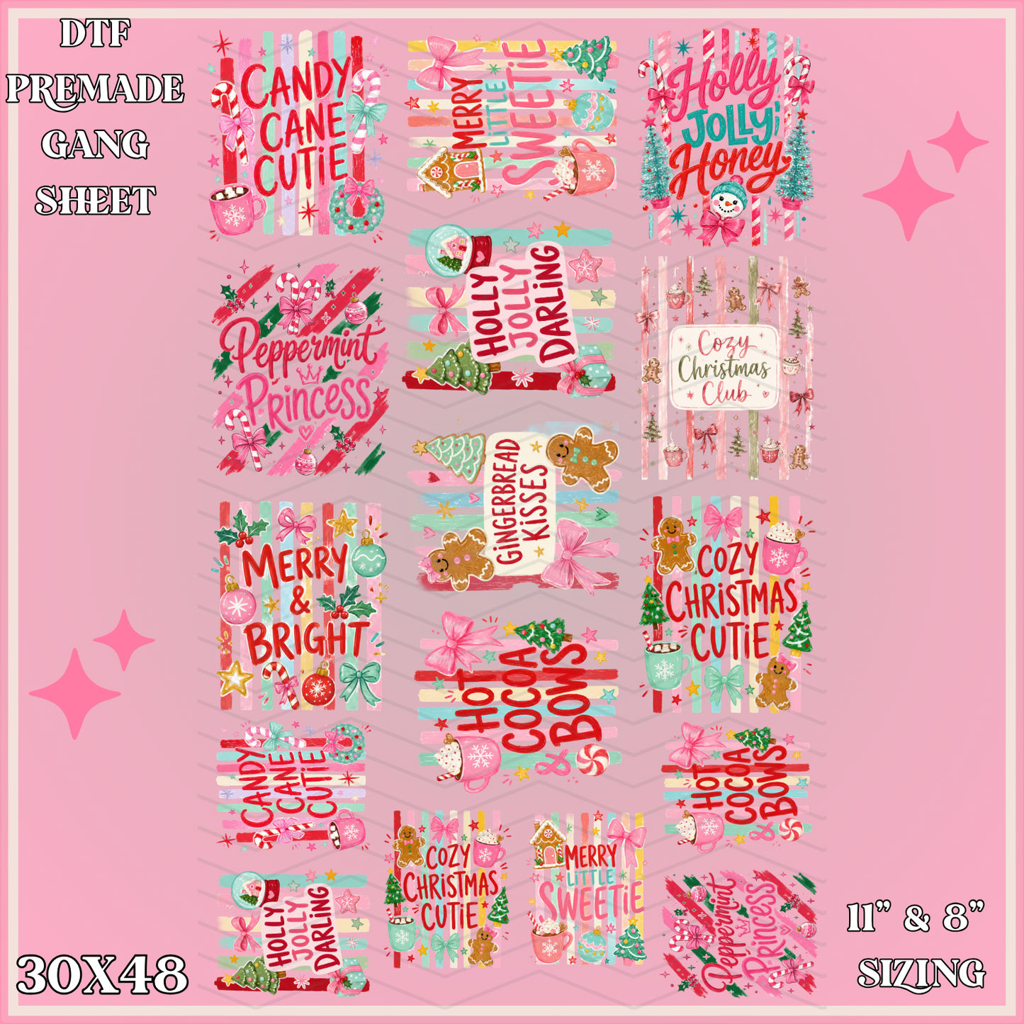 Stripped Holly Jolly Christmas - 30x48 - PREMADE GANG SHEET