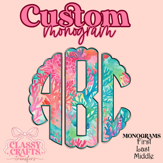 Summer Ocean Coral - Custom Monogram Transfer