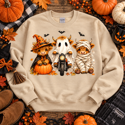 Halloween Highland Cows Witch Ghost Mummy Motorcycle (DTF)