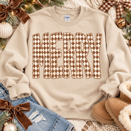 Merry Brown Cream Diamond Harlequin Pattern Word (DTF)