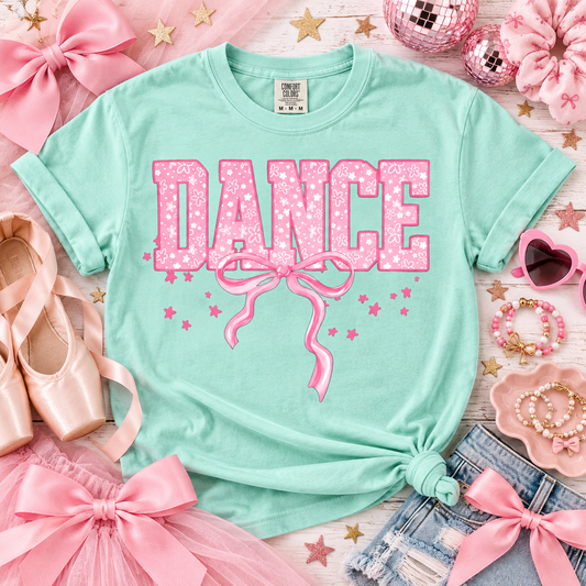 Pink Floral DANCE Bold Letters with Bow and Stars (DTF)