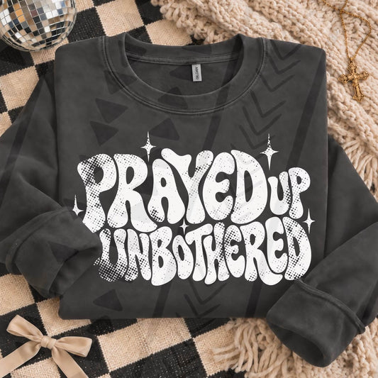 Prayed Up & Unbothered Retro Groovy  White Design (DTF)