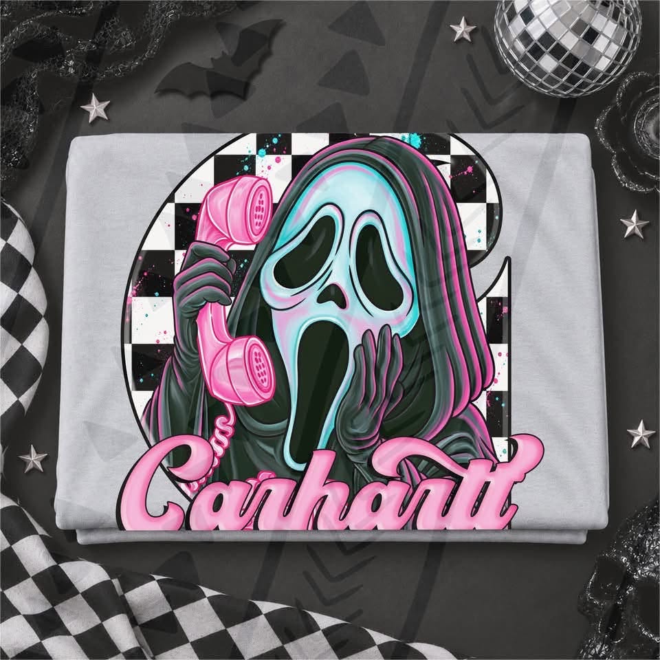 Ghostface Horror Mask Pink Phone Checkered (DTF)