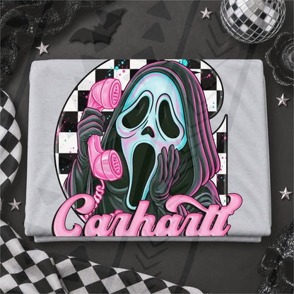Ghostface Horror Mask Pink Phone Checkered (DTF)