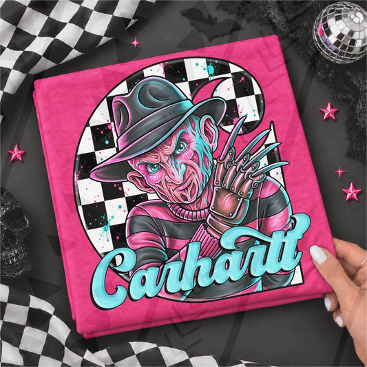 Neon Pink Horror Slasher Villain Checkered Glove Logo (DTF)