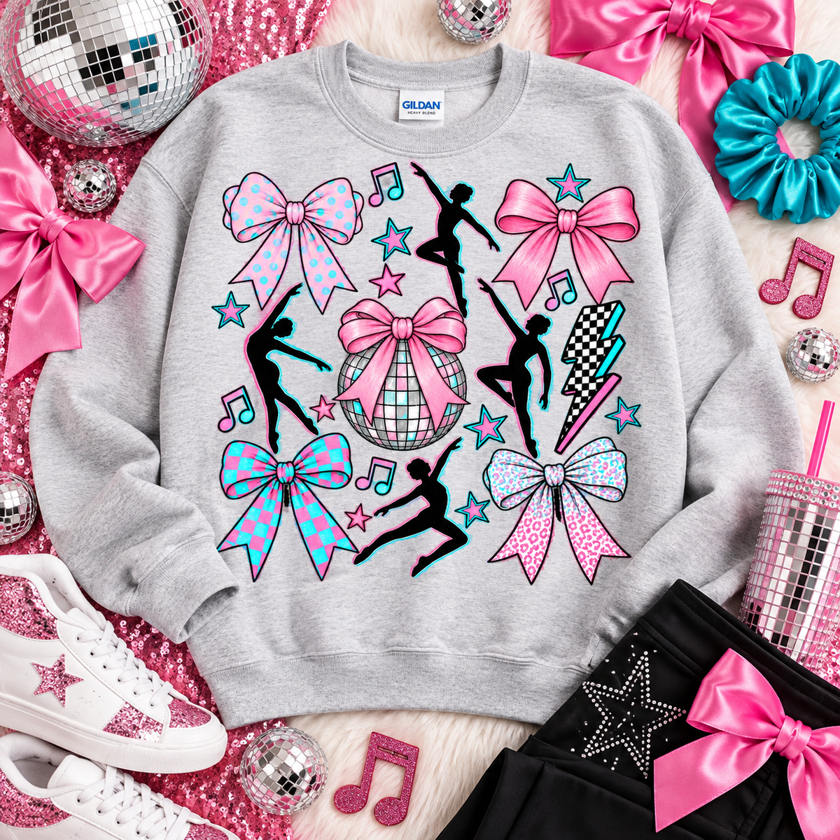 Pink Coquette Dance Bows Disco Ball Stars Music Notes (DTF)