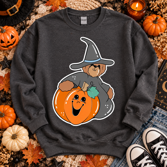 Cute Teddy Bear Witch Hat Smiling Halloween Pumpkin (DTF)