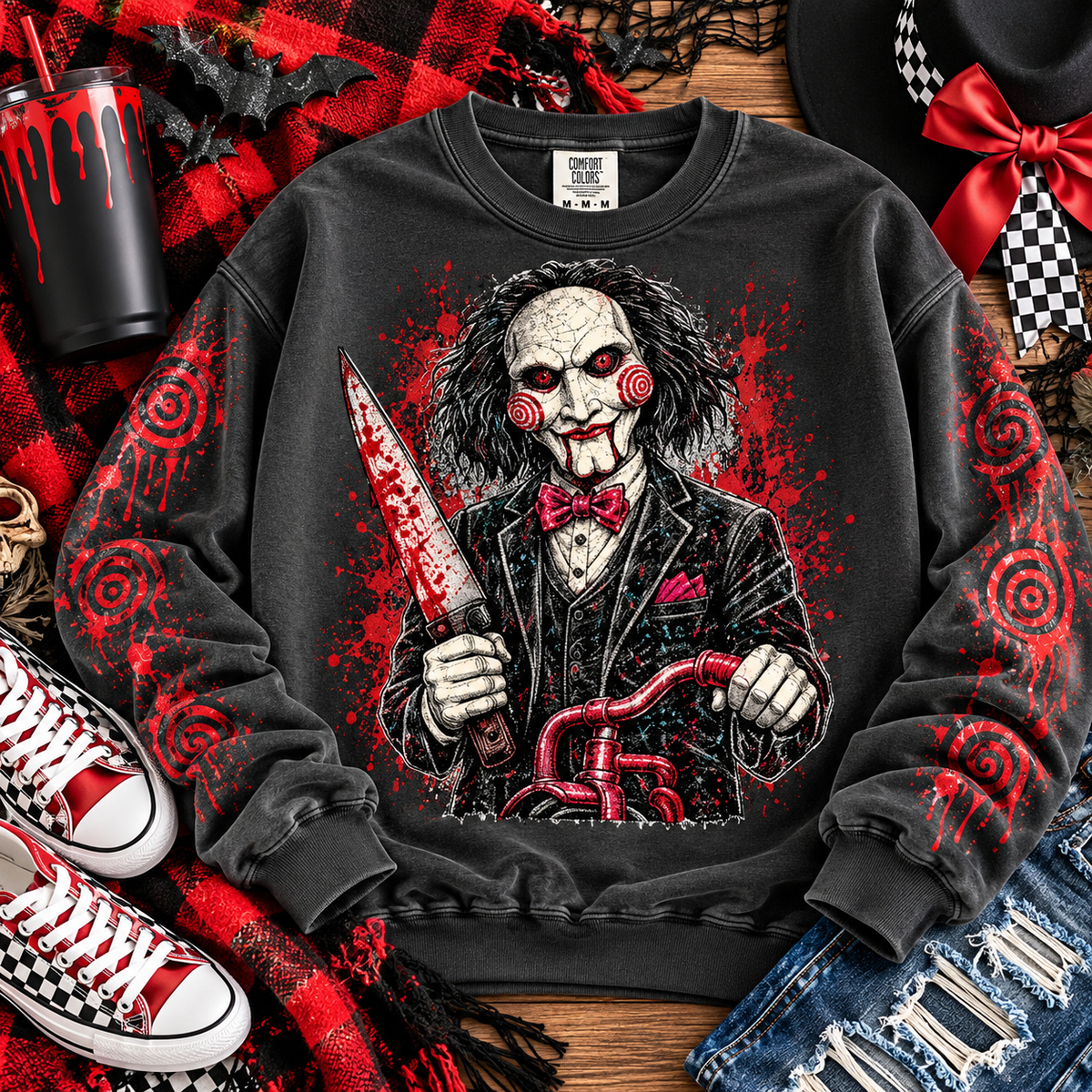 Rhinestone Creepy Puppet Clown Bloody Knife Tricycle (DTF)