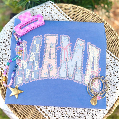 Mama Patchwork Floral Coquette Bow Letters (DTF)
