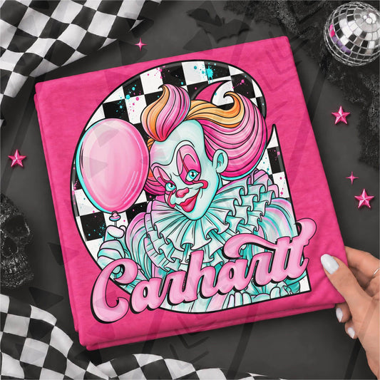 Pastel Horror Clown Pink Balloon Checkered Script (DTF)