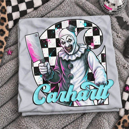 Horror Clown With Cleaver Checkered Moon Neon Splatter (DTF)