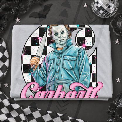 Horror Slasher Masked Killer Holding Knife Checkered (DTF)