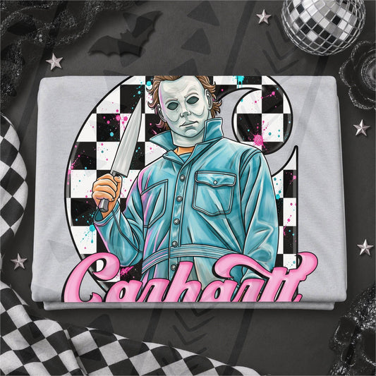Horror Slasher Masked Killer Holding Knife Checkered (DTF)