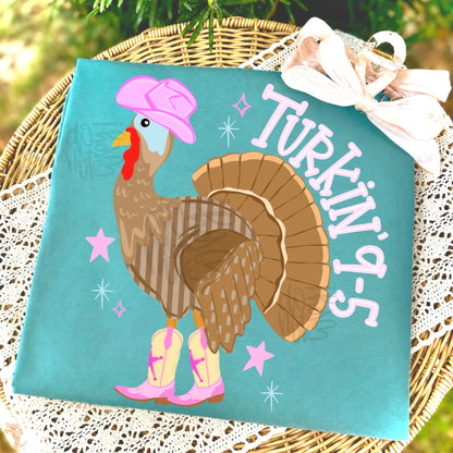 Turkin Girls Cowboy Hat Boots Thanksgiving Turkey (DTF)
