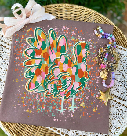 Colorful Patchwork Turkey with Gold Glitter Splatter (DTF)