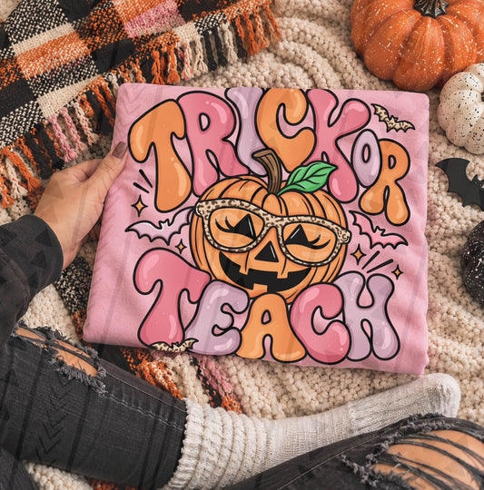 Trick Or Teach Jack-O-Lantern Leopard Glasses Halloween (DTF)