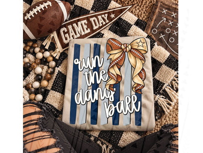 Run The Damn Ball Football Bow Navy Stripes Star (DTF)
