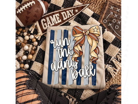 Run The Damn Ball Football Bow Navy Stripes Star (DTF)