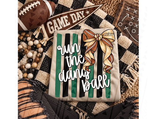 Run The Damn Ball Football Bow Green Black Stripes (DTF)