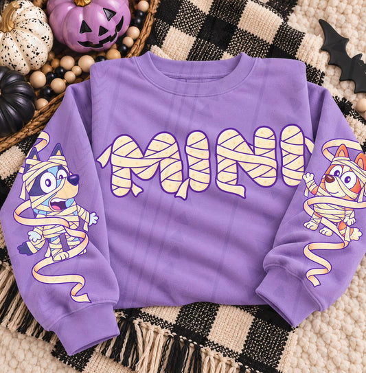 SLEEVES ONLY - Cartoon Puppy Sisters Wrapped in Mummy Bandages Halloween (DTF)