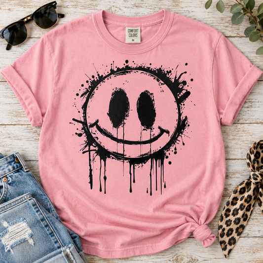 Grunge Ink Splatter Smiley Face with Drips (DTF)