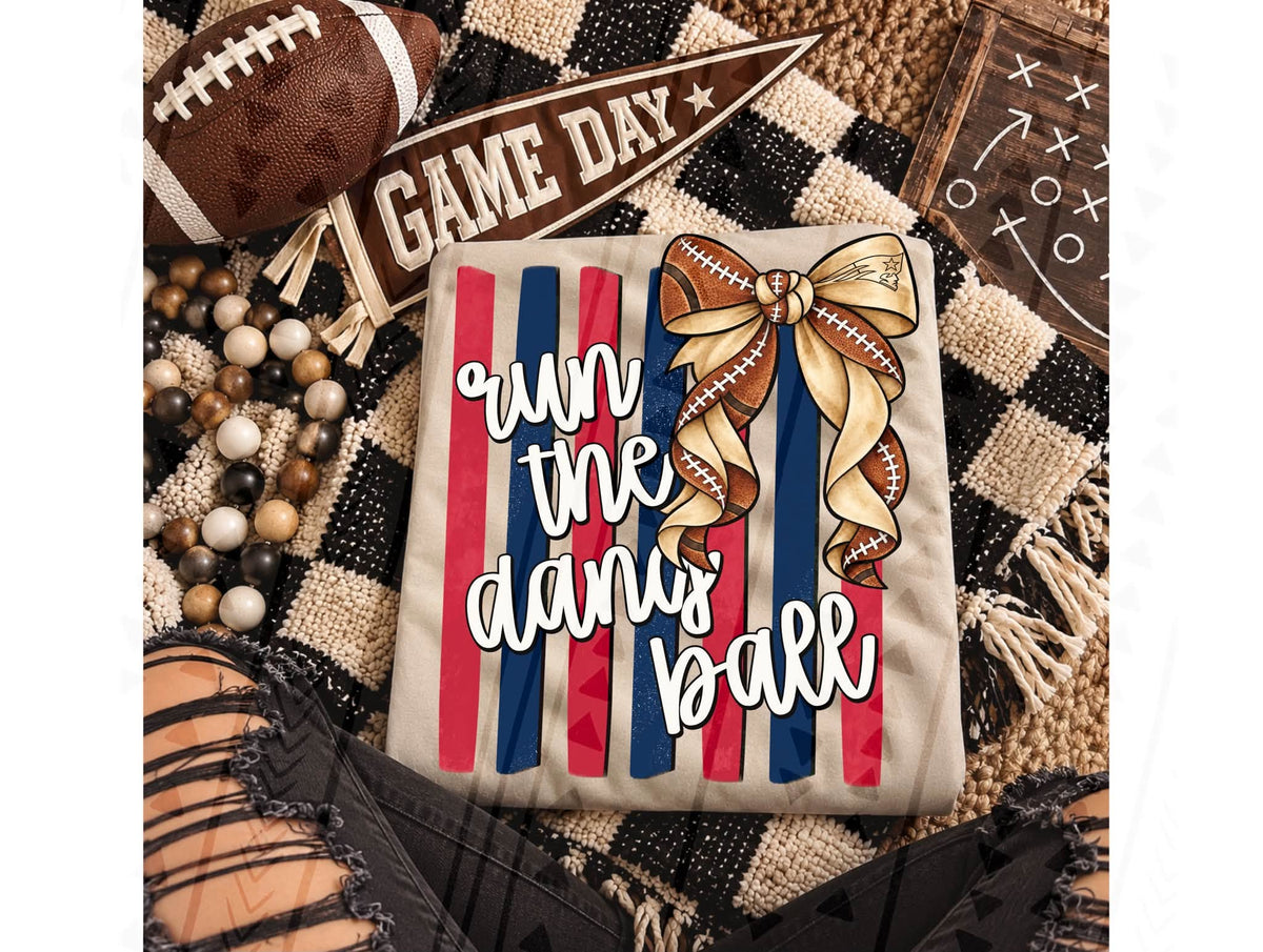 Run The Damn Ball Football Bow Navy Red Stripes (DTF)