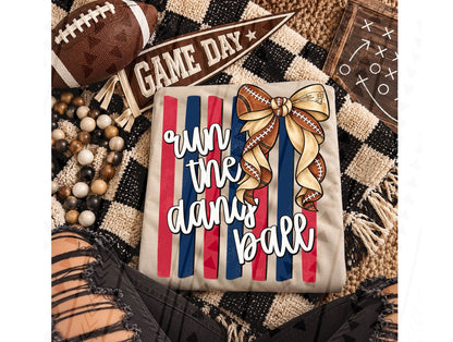 Run The Damn Ball Football Bow Navy Red Stripes (DTF)