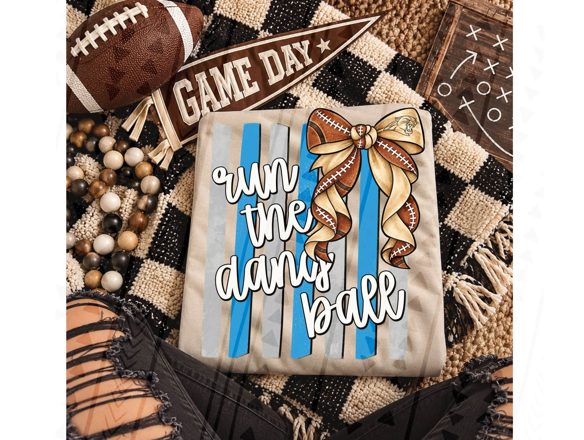 Run The Damn Ball Football Bow Blue Gray Stripes (DTF)