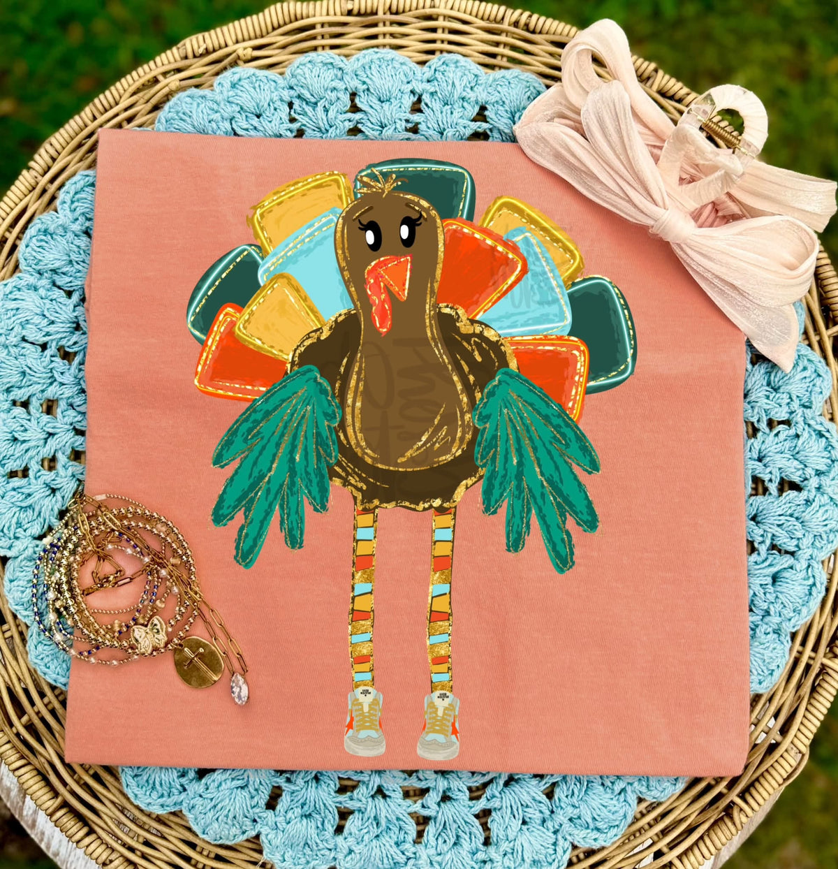 Sassy Turkey with Colorful Feathers and Sneakers (DTF)