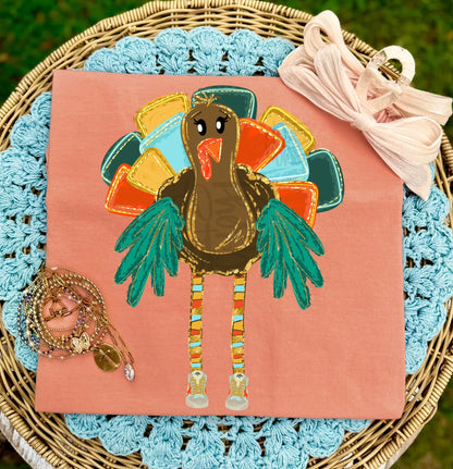 Sassy Turkey with Colorful Feathers and Sneakers (DTF)